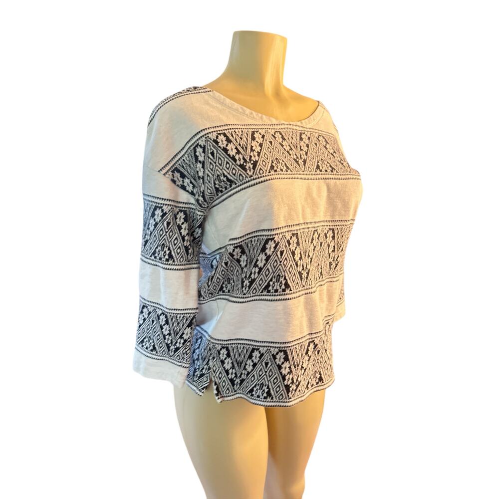 Women S J.Crew Aztec Fair Isle Stripe Shirt Top Jacquard White Black Cotton
